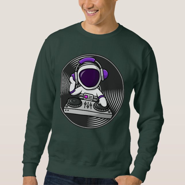 Astronaut DJ Cute Space Music-design Lång Ärmad Tröja (Framsida)