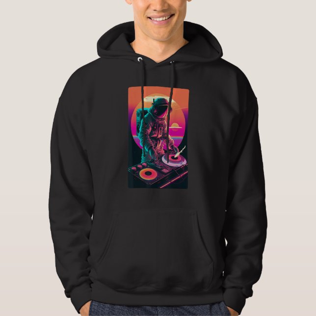 Astronaut DJ DJing in Space EDM cool Vaporwave Gra Hoodie (Framsida)