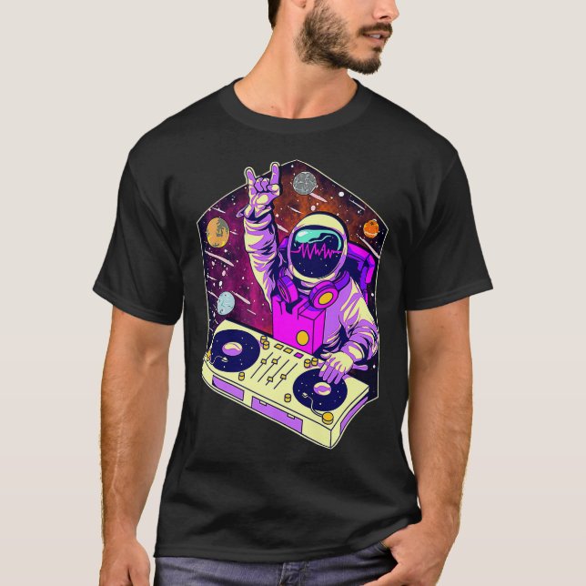 Astronaut DJ Music Psychedelic Psytrance Techno T Shirt (Framsida)