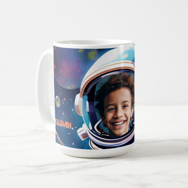 Astronaut Djuprymden Himmel Planeter Foto Present  Kaffemugg (Framsida vänster)