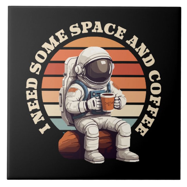 Astronaut Dricker Kaffe Kakelplatta (Framsidan)