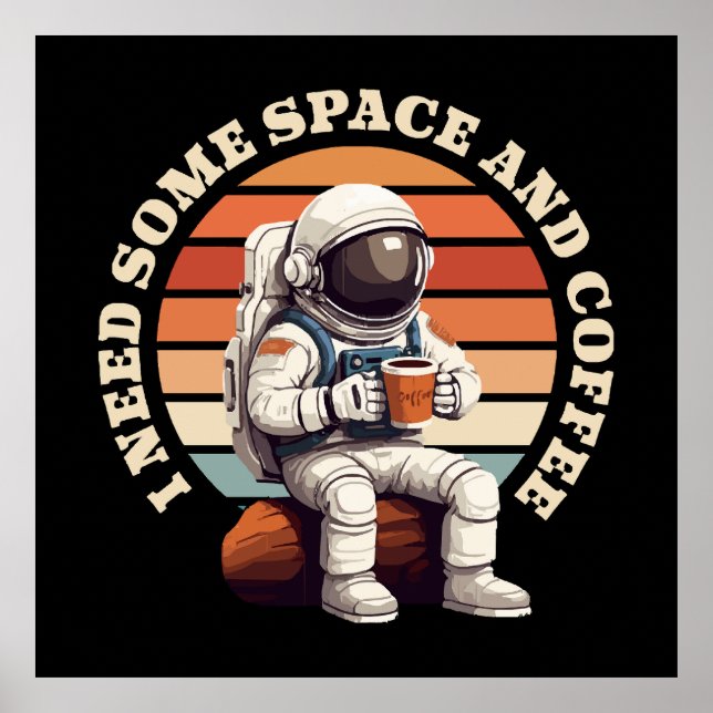 Astronaut Dricker Kaffe Poster (Framsidan)