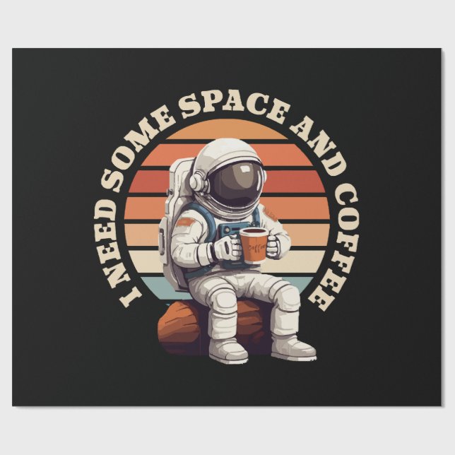 Astronaut Dricker Kaffe Presentpapper (Platt)