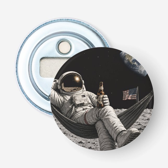 Astronaut dricker öl på månen flasköppnare (Framsidan)