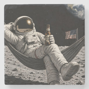 Astronaut dricker öl på månen stenunderlägg