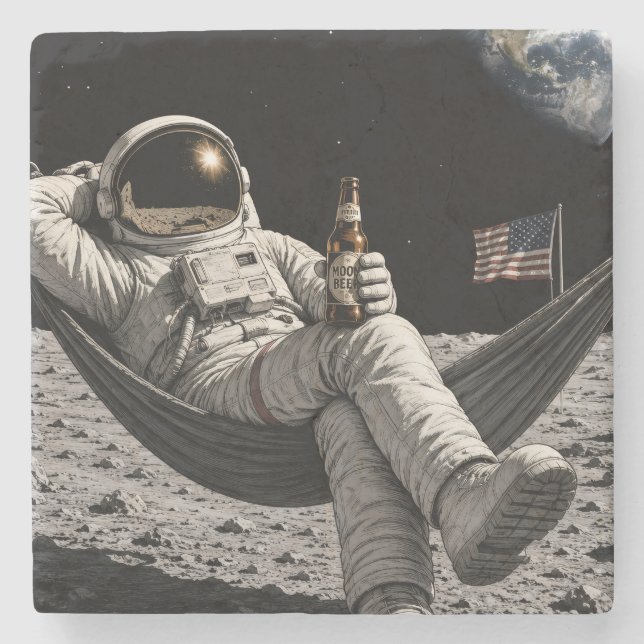 Astronaut dricker öl på månen stenunderlägg (Framsidan)