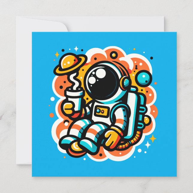 Astronaut Drinking Coffee - Rymden-koffein Inbjudningar (Framsida)