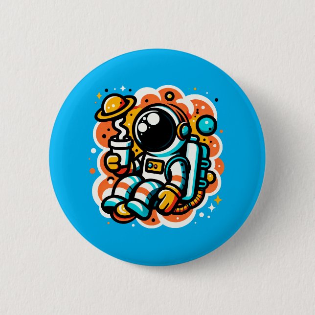 Astronaut Drinking Coffee - Rymden-koffein Knapp (Framsida)