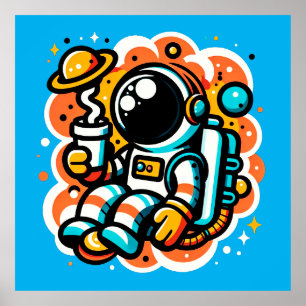 Astronaut Drinking Coffee - Rymden-koffein Poster