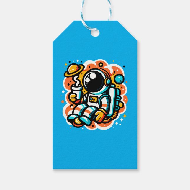 Astronaut Drinking Coffee - Rymden-koffein Presentetikett (Framsidan)