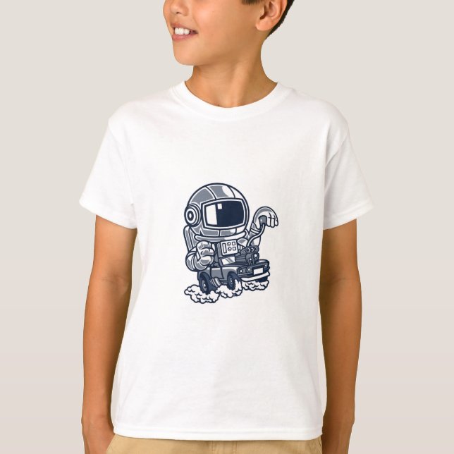 Astronaut Driving Moon Rover Cartoon Tee (Framsida)