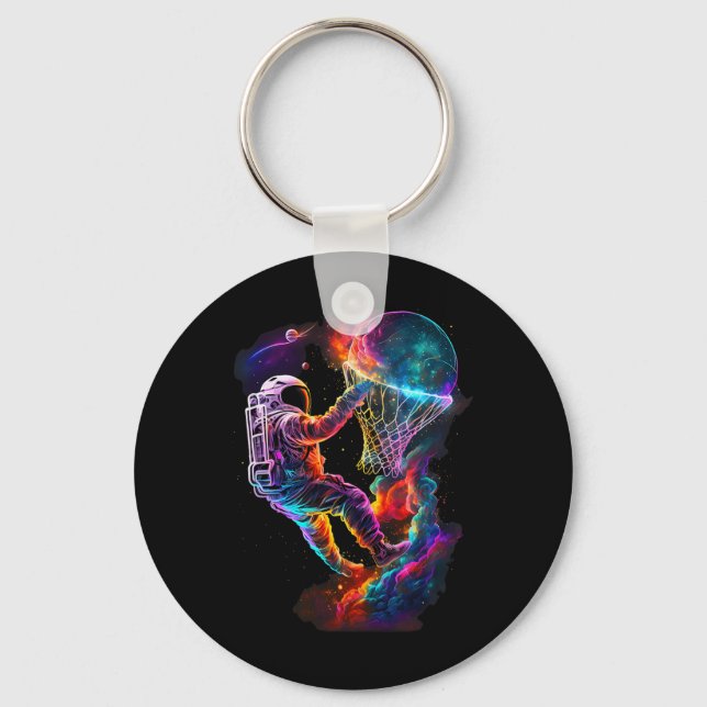 Astronaut Dunking A Bysketbyll Player Rymden Nyckelring (Framsida)