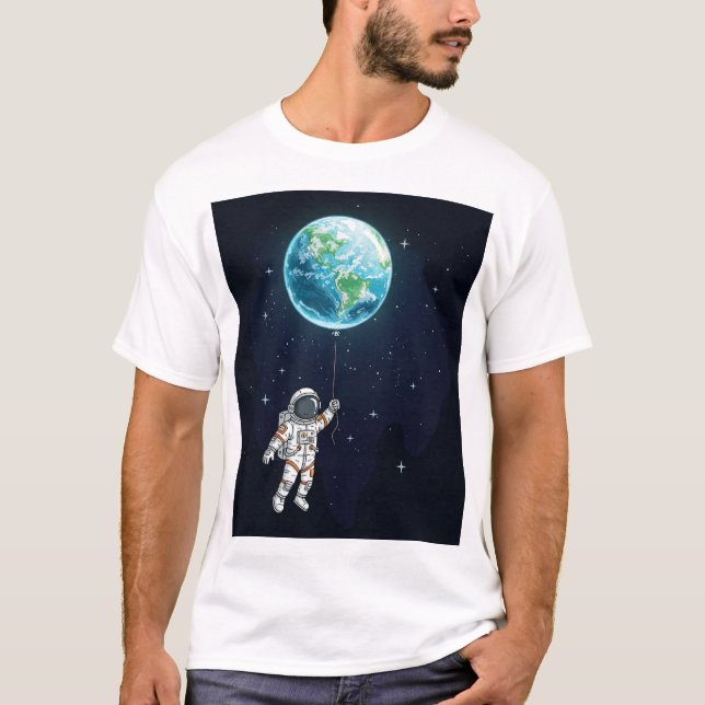 Astronaut Earth Balloon Graphic T-Shirt (Framsida)