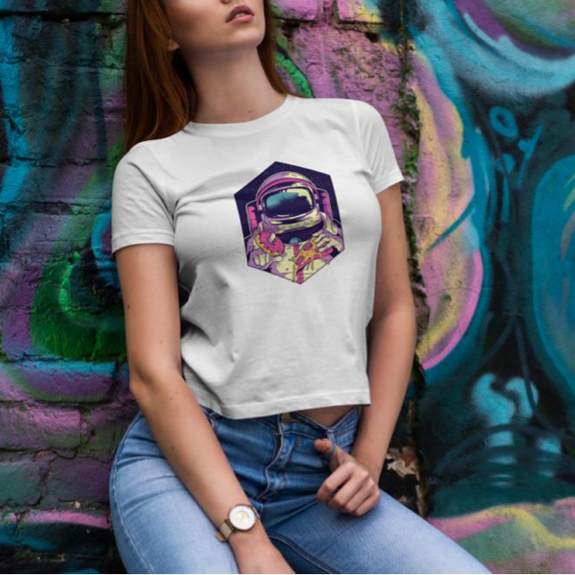 Astronaut Eating Donut och Pizza T Shirt (Skapare uppladdad)