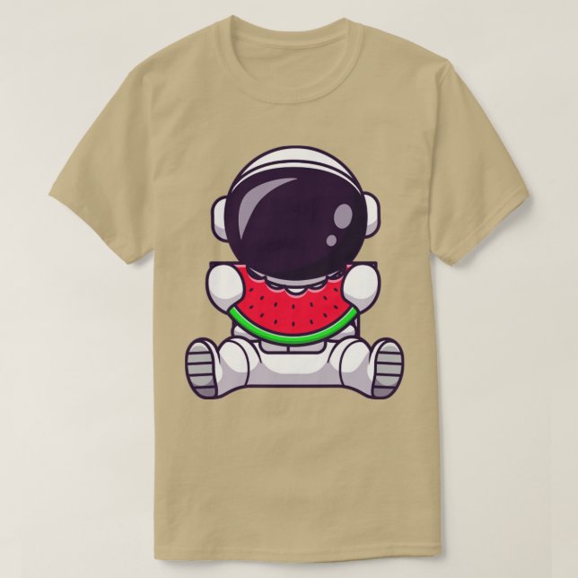 Astronaut Eating Watermelon Fruit Tecknad T Shirt (Design framsida)
