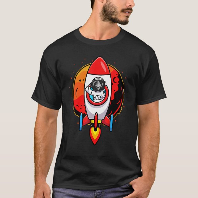 Astronaut Etherum Eth Coin to Måne Crypto Tok T Shirt (Framsida)