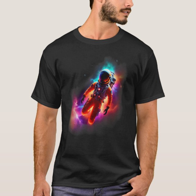 Astronaut Exploring a Colorful Nebula T Shirt (Framsida)