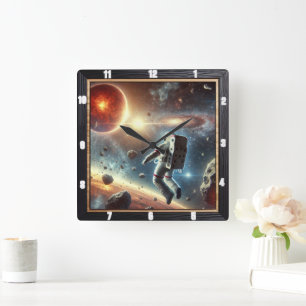 Astronaut Exploring Rymden Distant Planet Fyrkantig Klocka