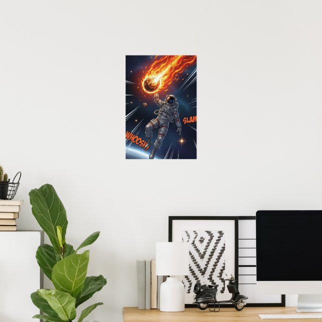 Astronaut Fångar Meteor I Rymden Drömmig Kosmisk Poster (Hemmakontoret)