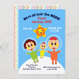 Astronaut-festinbjudan för första födelsedagen i p inbjudningar