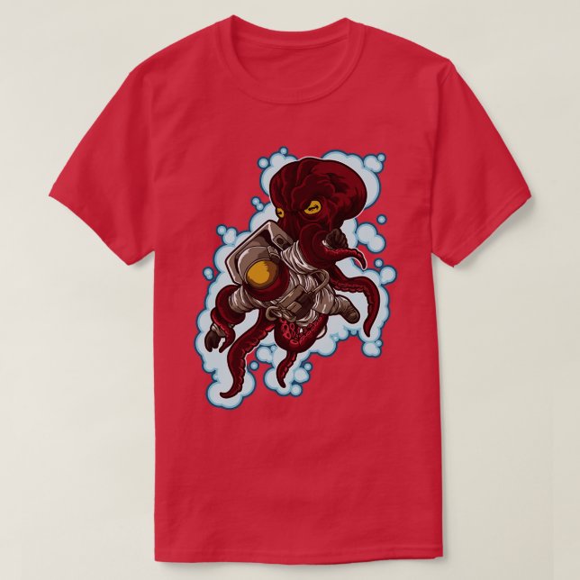 Astronaut Fights Octopus Underwater Galaxy T Shirt (Design framsida)