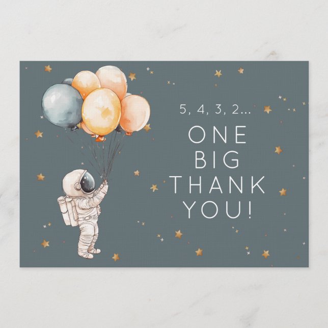Astronaut First Birthday Thank You Card Inbjudningar (Framsida)