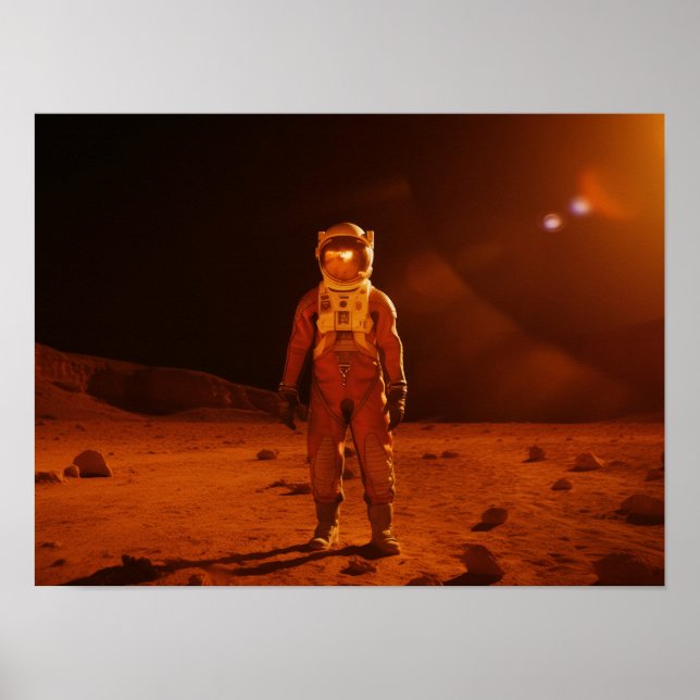 Astronaut First Human Martian på Red Planet Mars Poster (Framsidan)