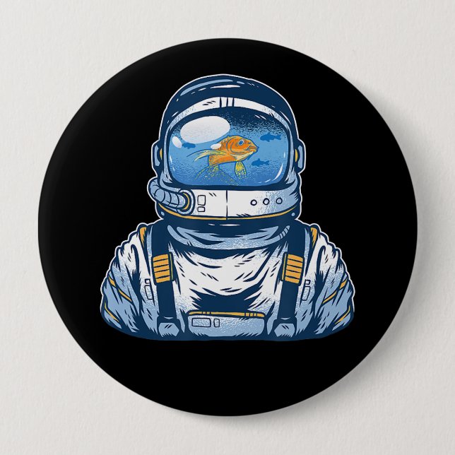 Astronaut Fishbowl Helmet Goldfish Spaceman Kostym Knapp (Framsida)
