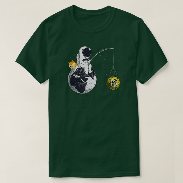 Astronaut Fishing Dogecoin Crypto Currency Måne Ho T Shirt (Design framsida)