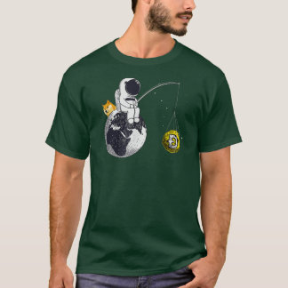 Astronaut Fishing Dogecoin Crypto Currency Måne Ho T Shirt