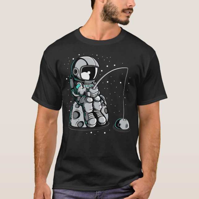 Astronaut Fishing - Funny Rymden Älskare T Shirt (Framsida)