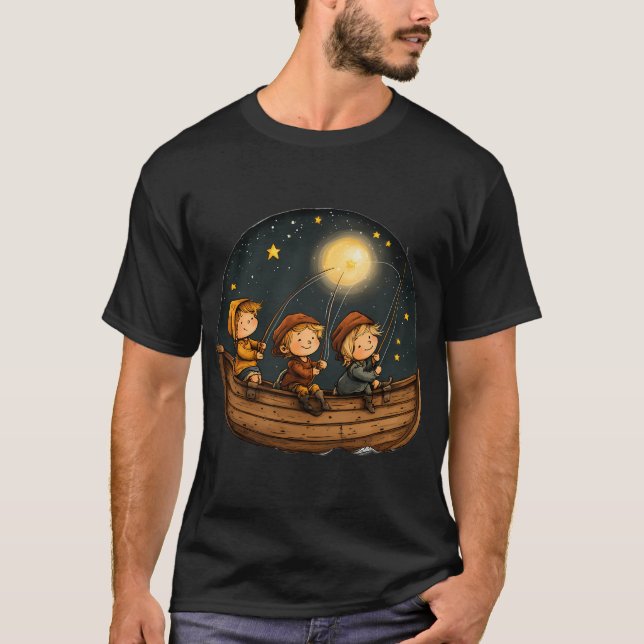 Astronaut Fiskar Blinkande Stjärna T Shirt (Framsida)