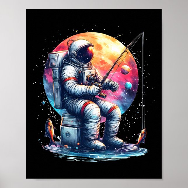 Astronaut Fiskar I Rymden Pojkar Flickor Barn Astr Poster (Framsidan)