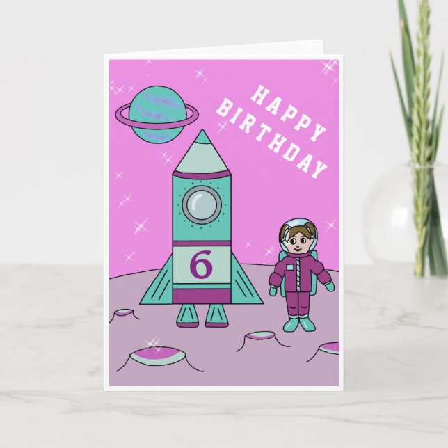 Astronaut Flicka på månen Rymden Glad födelsedag Kort (Framsida)