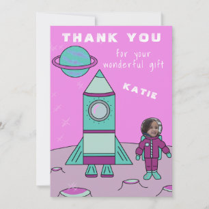 Astronaut Flicka på Månen Tack Infoga ditt Ansikte Kort