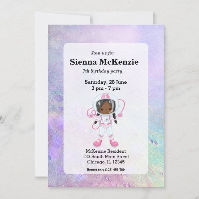 Astronaut flicka Yttre rymden Inbjudningar (Framsida)