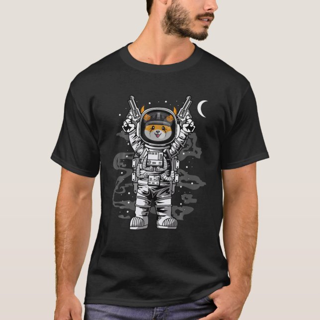 Astronaut Floki Inu-mynt till kryptotoken för Måne T Shirt (Framsida)
