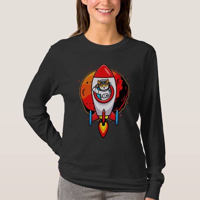 Astronaut Floki Inu-mynt till kryptotoken för Måne T Shirt (Framsida)