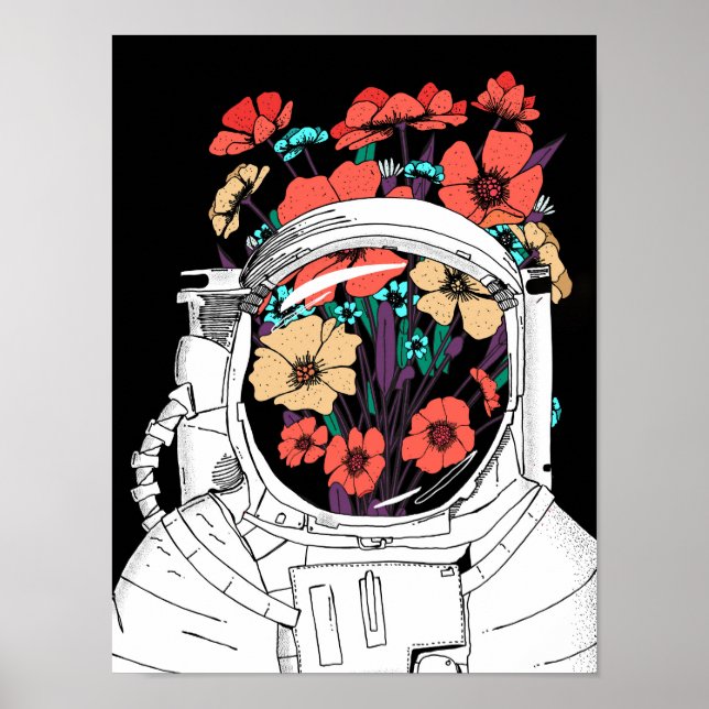 Astronaut Floral space art Poster (Framsidan)