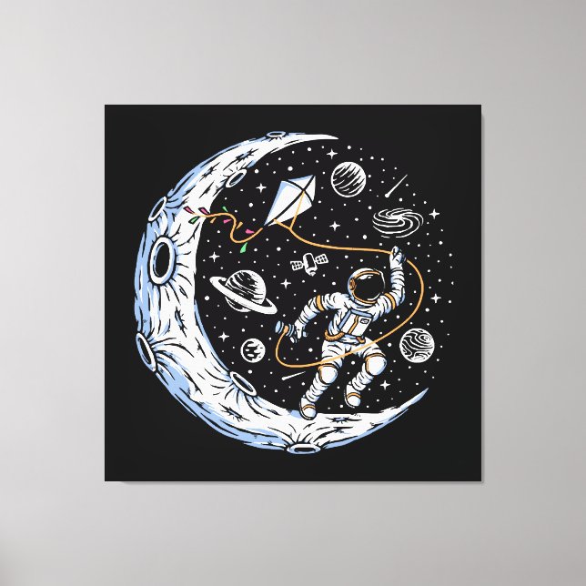 Astronaut Flyger en Drak på Månen Canvastryck (Framsida)