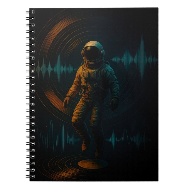 Astronaut Flytande i Glitchwave Ljud Art Anteckningsbok (Framsidan)