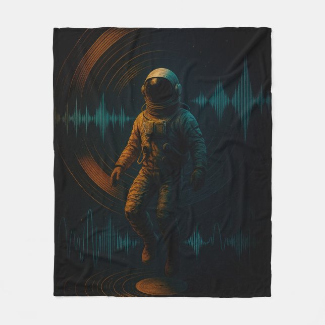 Astronaut Flytande i Glitchwave Ljud Art Fleecefilt (Framsidan)