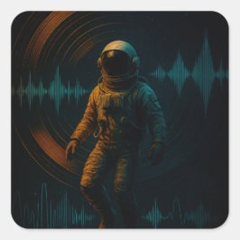 Astronaut Flytande i Glitchwave Ljud Art Fyrkantigt Klistermärke