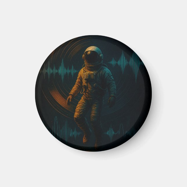 Astronaut Flytande i Glitchwave Ljud Art Magnet (Framsidan)