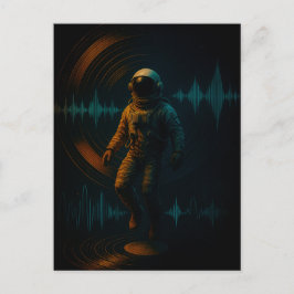 Astronaut Flytande i Glitchwave Ljud Art Vykort
