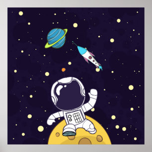 Astronaut Flytande i Rymden Poster