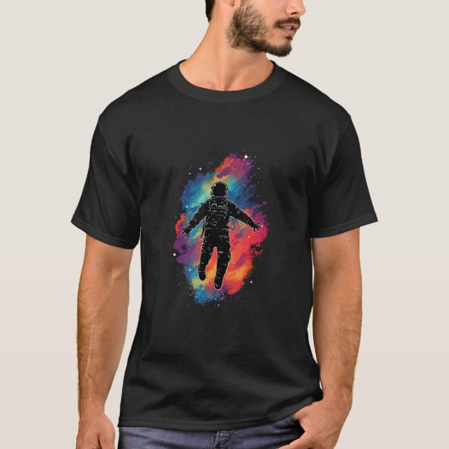 Astronaut Flytande i Space Spaceman Galaxy Cosmos T Shirt (Framsida)