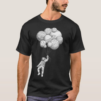 Astronaut Flytande med planetballonger Hand plocka T Shirt