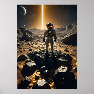 Astronaut Flytande ovan glowing Golden Asteroids Poster