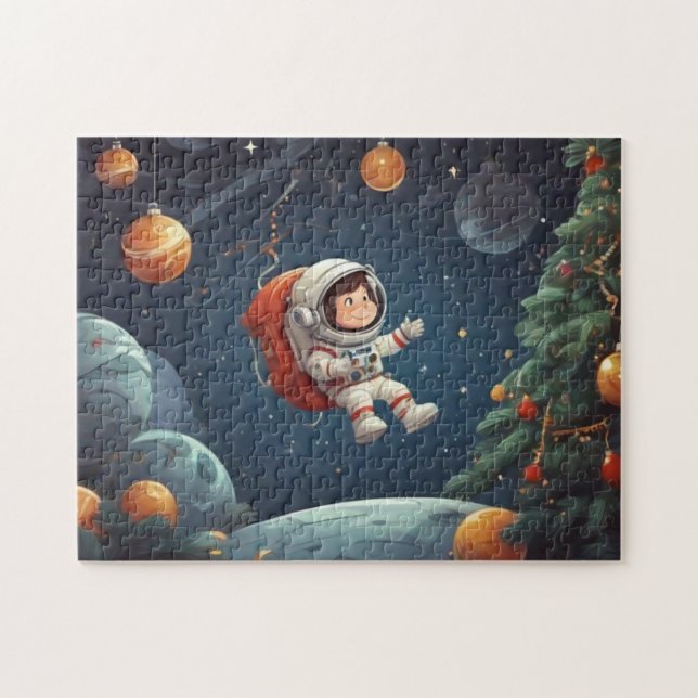 Astronaut Flyter runt Julgran Pussel (Horisontell)